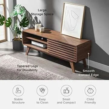 mopio Ensley TV Stand, Mid-Century Modern Television Stand for 55/60/65 inch TV, Farmhouse Entertainment Center with Storage, Media Console Credenza Table for Living Room, Bedroom (Walnut, 46")