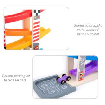 Wood City Toddler Toys for 1 2 3 Years Old, Wooden Car Ramp Racer Toy Vehicle Set with 7 Mini Cars & Race Tracks, Montessori Toys Craft Gift for Toddlers Boys and Girls