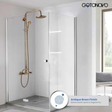 gotonovo Exposed Bathroom Shower Faucet Set Shower Fixture 8 Inch Rainfall Shower Head Handheld Shower Cross Handle Wall Mount 2 Functions Antique Brass