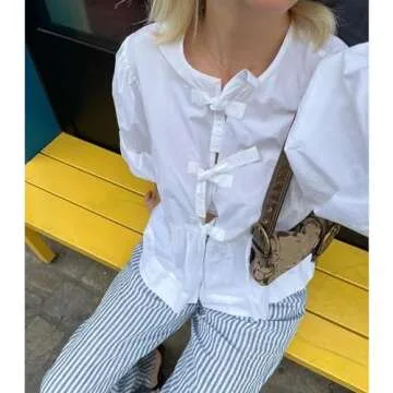 Chic Tie Front Tops for Women Y2K Leopard Print Peplum Blouse