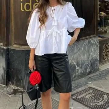 Stylish Y2k Tie Front Peplum Blouse for Women