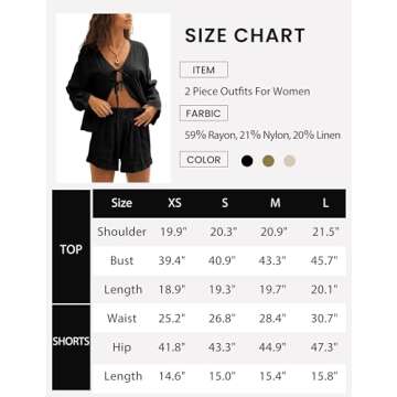 Nicfazy 2 Piece Outfits For Women Long Sleeve Lace up Shirts Short Sets Summer Lounge Matching Sets with Pockets(Black-XS)