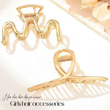 CASDRE Metal Hair Claw Clips Gold Large Hair Clips Non Slip Hair Catch Barrette Jaw Clamps Fashion S...