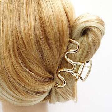 CASDRE Metal Hair Claw Clips Gold Large Hair Clips Non Slip Hair Catch Barrette Jaw Clamps Fashion Strong Hold Hair Accessories for Women (Pack of 2)