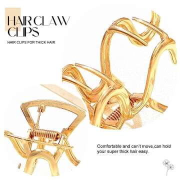 CASDRE Metal Hair Claw Clips Gold Large Hair Clips Non Slip Hair Catch Barrette Jaw Clamps Fashion Strong Hold Hair Accessories for Women (Pack of 2)