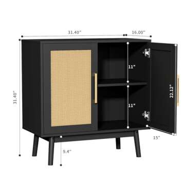 CARPETNAL Modern Rattan Sideboard Buffet Cabinet, Adjustable Shelves and Double Doors Storage, Accen...