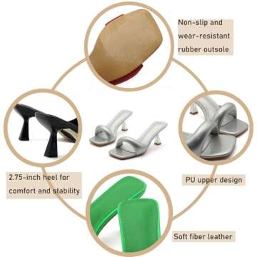 Women's Patent Leather One-Strap Low-Heeled Slip-On Fashion Sandals Sexy Square Open Toe Comfortable Mid-Heel Non-Slip Party Wedding Formal Mules (Black,9)