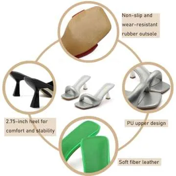 Women's Patent Leather One-Strap Low-Heeled Slip-On Fashion Sandals Sexy Square Open Toe Comfortable Mid-Heel Non-Slip Party Wedding Formal Mules (Black,9)