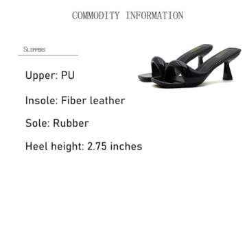 Women's Patent Leather One-Strap Low-Heeled Slip-On Fashion Sandals Sexy Square Open Toe Comfortable Mid-Heel Non-Slip Party Wedding Formal Mules (Black,9)