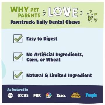 Pawstruck Natural Dental Chews for Medium Large Dogs & Puppies - Vet Recommended Brush Stick Treats Made in USA Breath Freshener to Improve Oral Hygiene & Clean Teeth - 15 Count - Packaging May Vary
