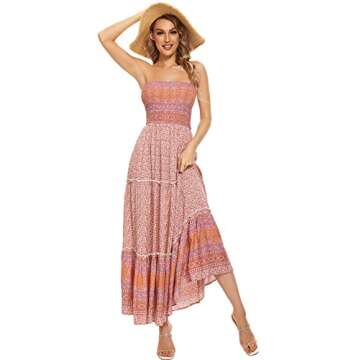 Tsher Women's Strapless Bohemian Beach Maxi Dress Casual Tube Top Long Dress Summer Sundress 0215…
