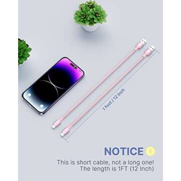 Short iPhone Charger（2pack 1Ft） Apple Mfi Certified Lightning Cable Fast Charging Nylon Braided ...