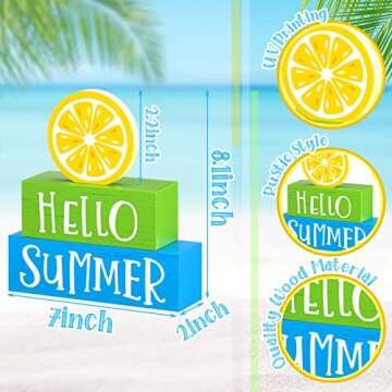 3 Pieces Fall Wooden Block Decor for Home Autumn Decor Pumpkins Wooden Tiered Tray Block Decor Hello Fall Happy Harvest Sign for Living Mantle Kitchen Table Thanksgiving Party Decoration (Lemon)