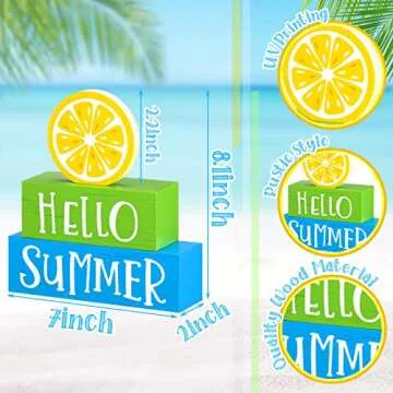 Vibrant 3 Piece Summer Wooden Block Decor for Home