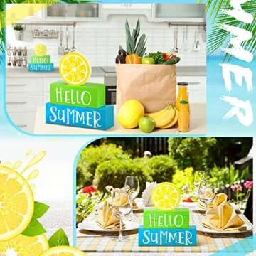 Vibrant 3 Piece Summer Wooden Block Decor for Home
