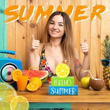Vibrant 3 Piece Summer Wooden Block Decor for Home