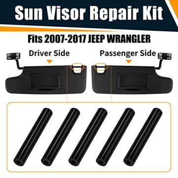 Sun Visor Repair Kit for Jeep Wrangler, 5 Visor Tubes for Driver & Passenger Side Car Sun Visor, Bla...