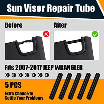 Sun Visor Repair Kit for Jeep Wrangler, 5 Visor Tubes for Driver & Passenger Side Car Sun Visor, Black