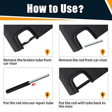 Sun Visor Repair Kit for Jeep Wrangler, 5 Visor Tubes for Driver & Passenger Side Car Sun Visor, Black