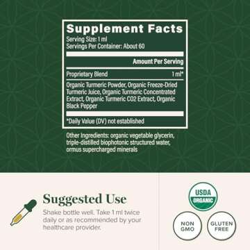 Global Healing Organic Turmeric Curcumin Supplement with Black Pepper Extract Liquid Drops to Support Joint Mobility Relief and Digestive Health Multi Turmeric Supplement- 2 Fl Oz