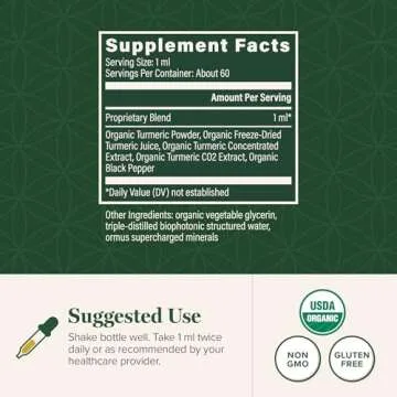 Global Healing Organic Turmeric Curcumin Supplement with Black Pepper Extract Liquid Drops to Support Joint Mobility Relief and Digestive Health Multi Turmeric Supplement- 2 Fl Oz