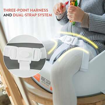 Prince Lionheart Squish Booster Seat, Gray, 3-Point Harness Dual-Strap System, Easy to Wipe Clean, Lightweight