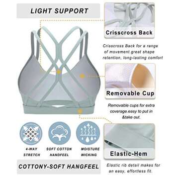 RUNNING GIRL Strappy Sports Bra for Women Sexy Crisscross Back Light Support Yoga Bra with Removable Cups Green