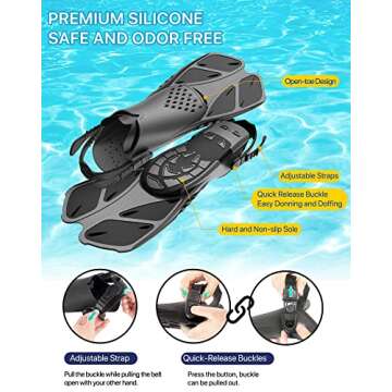 Ubekezele Snorkeling Gear for Adults Men Women,4 in 1 Snorkel Set with Panoramic View Diving Mask Anti-Fog Anti-Leak,Dry Top Snorkel,Fins and Travel Bag for Swimming,Snorkeling and Travel Diving
