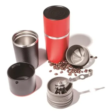 Cafflano Klassic : All-in-1, Drip Kettle+Grinder+Permanent Stainless Filter Dripper+Double-wall Tumbler, Pourover, Coffee Maker for Camping & Travel