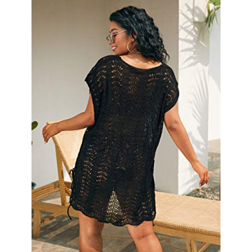 Romwe Plus Size Crochet Swim Cover Up Boho Beach Dress
