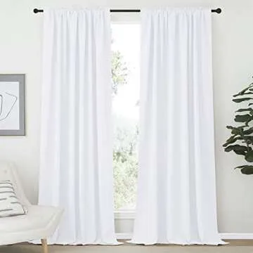 NICETOWN Living Room Curtain Drapes - (White Color) W70 x L108, Set of 2, Window Treatment Drapery P...