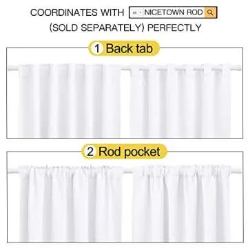 NICETOWN Living Room Curtain Drapes - (White Color) W70 x L108, Set of 2, Window Treatment Drapery Panels