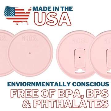 iLIDS Mason Jar Drink and Storage Lids, Wide Mouth, Pale Pink, Pack of 4