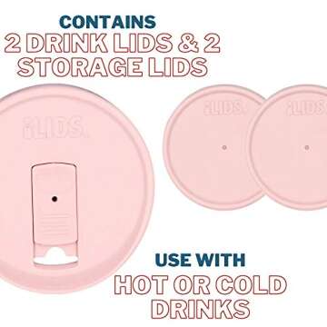 iLIDS Mason Jar Drink and Storage Lids, Wide Mouth, Pale Pink, Pack of 4