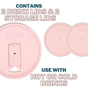 iLIDS Mason Jar Drink and Storage Lids, Wide Mouth, Pale Pink, Pack of 4