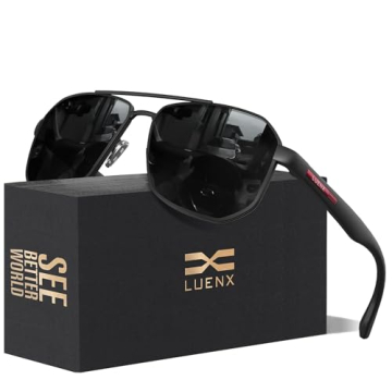 LUENX Men's Polarized Aviator Sunglasses - Matte Black Frame & UV Protection