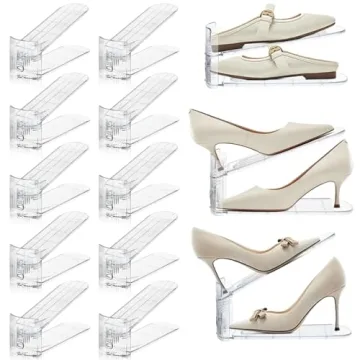 TOOKNIN Adjustable Shoe Slots Organizer - 12 Pack Transparent Stackable Shoe Rack for Closet Organiz...