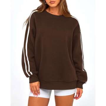 Amkoyam Womens Oversized Sweatshirts 2024 Casual Fall Crew Neck Color Block Long Sleeve Loose Pullover Top Y2K Clothes(Coffee,Medium)