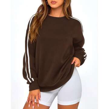 Amkoyam Womens Oversized Sweatshirts 2024 Casual Fall Crew Neck Color Block Long Sleeve Loose Pullover Top Y2K Clothes(Coffee,Medium)