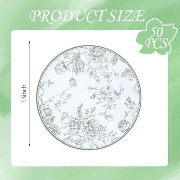 50Pcs Sage Green Floral Paper Placemats Chinoiserie Round Disposable Place Mats Green Flower Banquet...