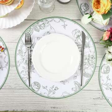 50Pcs Sage Green Floral Paper Placemats Chinoiserie Round Disposable Place Mats Green Flower Banquet 13 Inch Paper Cutouts for Table Setting Wedding Birthday Party Supplies (Sage Green)