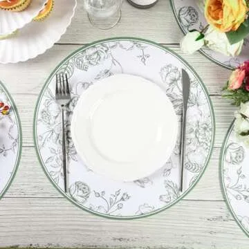50Pcs Sage Green Floral Paper Placemats Chinoiserie Round Disposable Place Mats Green Flower Banquet 13 Inch Paper Cutouts for Table Setting Wedding Birthday Party Supplies (Sage Green)