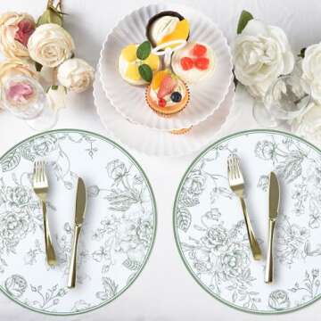 50Pcs Sage Green Floral Paper Placemats Chinoiserie Round Disposable Place Mats Green Flower Banquet 13 Inch Paper Cutouts for Table Setting Wedding Birthday Party Supplies (Sage Green)