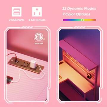 Bestier 51" Gaming Desk with LED Lights & Power Outlets