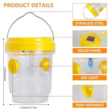 3 Pack Wasp Traps Outdoor Hanging, Solar Bee Trap for Outside, Hornet Traps, Bee Wasp Catcher Outsid...