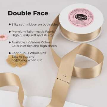 VATIN Double Face Tan Satin Ribbon 1" Continuous 25 Yards,Brown Polyester Fabric Ribbon use for Bows...
