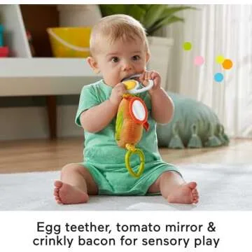 Fisher-Price Baby Toy Brunch & Go Stroller Activity, Pretend Food with Mirror Crinkle & Teether for Travel Play Newborns Ages 3+ Months