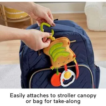Fisher-Price Baby Toy Brunch & Go Stroller Activity, Pretend Food with Mirror Crinkle & Teether for Travel Play Newborns Ages 3+ Months