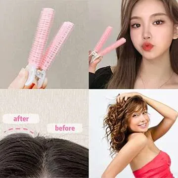 JJLFresheners Hair Rollers with Clip, 4PCS Volumizing Hair Root Clips Bangs Curler DIY Hair Styling Accessories Tool, Pink
