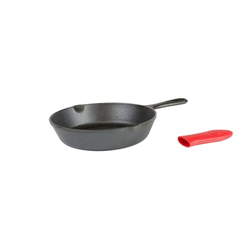 Lodge Cast Iron Skillet with Red Mini Silicone Hot Handle Holder, 8-inch
